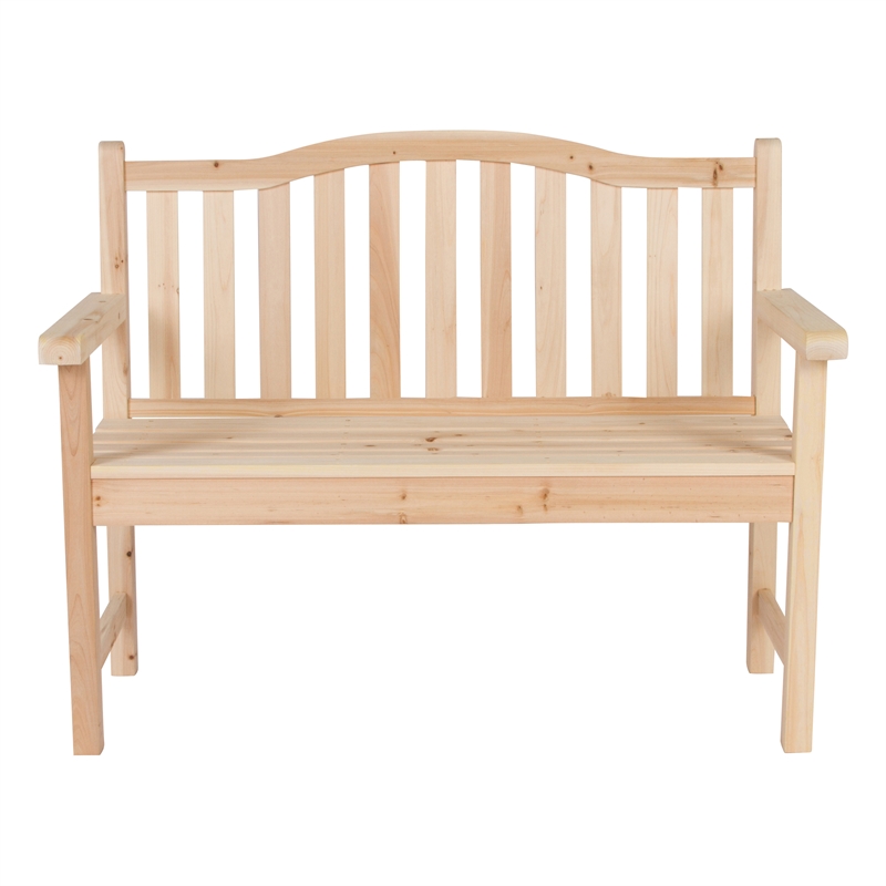 Pemberly Row Traditional Cedar Wood Patio Porch Garden Bench in Beige