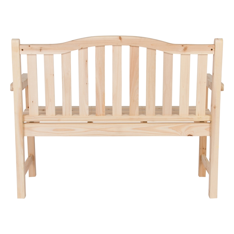 Pemberly Row Traditional Cedar Wood Patio Porch Garden Bench in Beige