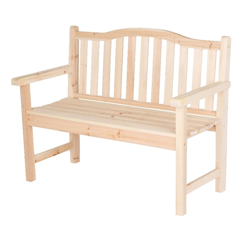 Pemberly Row Traditional Cedar Wood Patio Porch Garden Bench in Beige