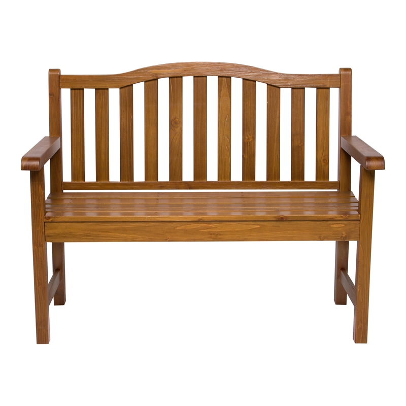 Pemberly Row Traditional Cedar Wood Patio Porch Garden Bench in Brown