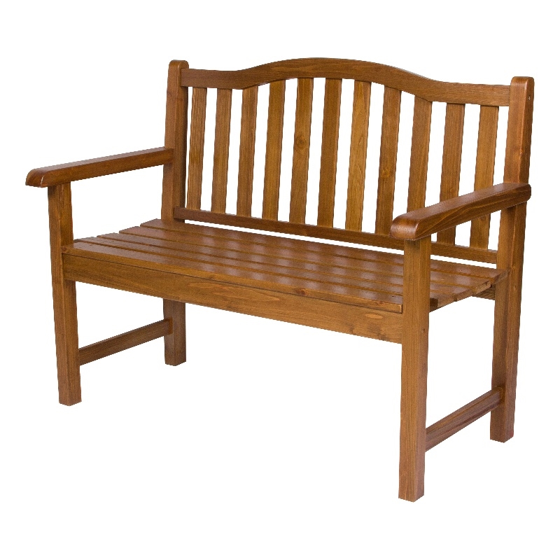 Pemberly Row Traditional Cedar Wood Patio Porch Garden Bench in Brown
