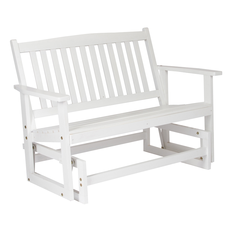 Pemberly Row Traditional Hardwood Outdoor Glider Loveseat in White Finish