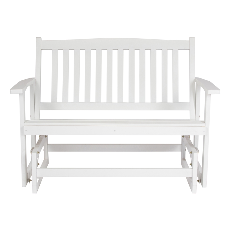 Pemberly Row Traditional Hardwood Outdoor Glider Loveseat in White Finish