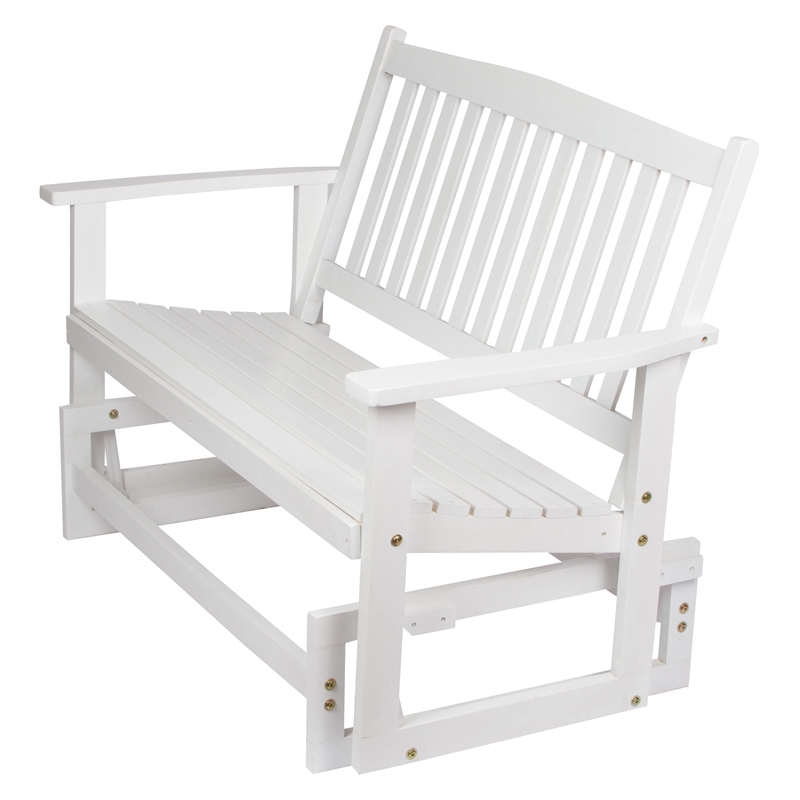 Pemberly Row Traditional Hardwood Outdoor Glider Loveseat in White Finish