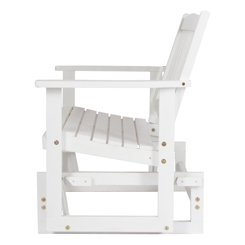 Pemberly Row Traditional Hardwood Outdoor Glider Loveseat in White Finish