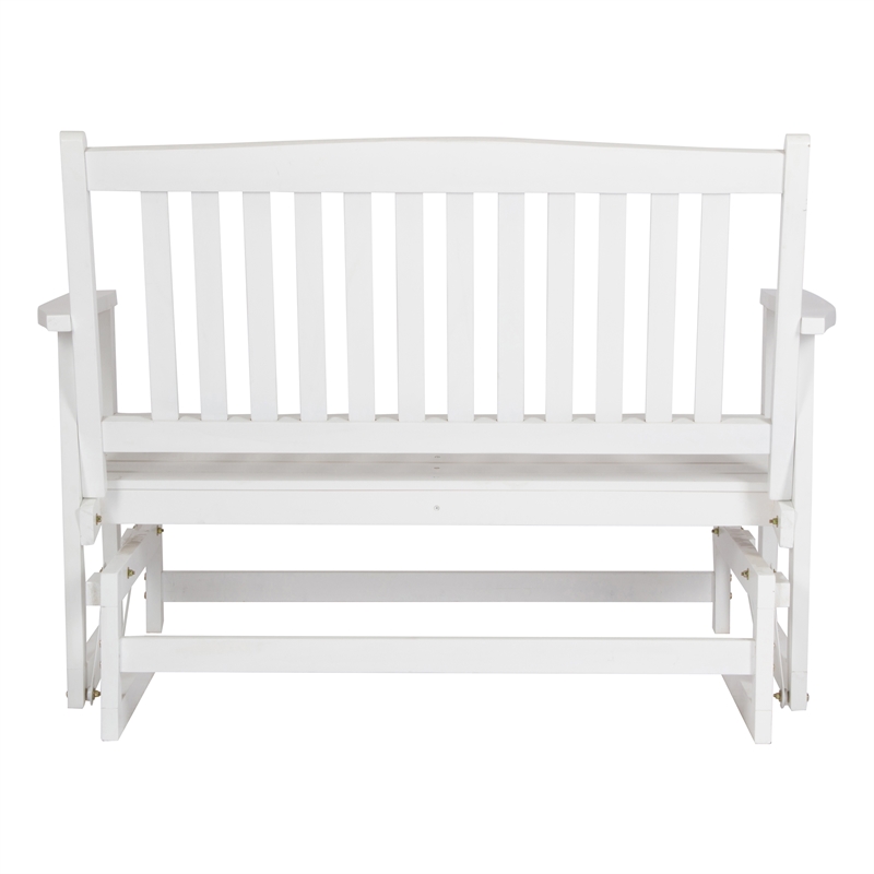 Pemberly Row Traditional Hardwood Outdoor Glider Loveseat in White Finish