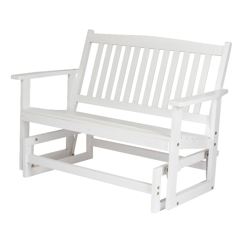 Pemberly Row Traditional Hardwood Outdoor Glider Loveseat in White Finish