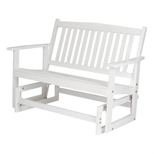 Pemberly Row Traditional Hardwood Outdoor Glider Loveseat in White Finish