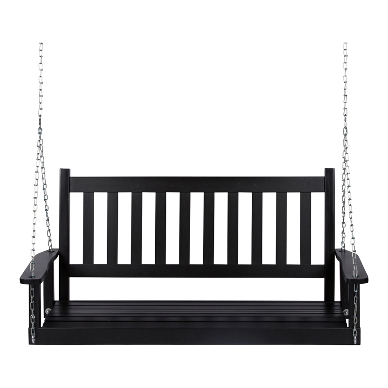 Pemberly Row Hardwood Patio Porch Swing with Hanging Chains in Black
