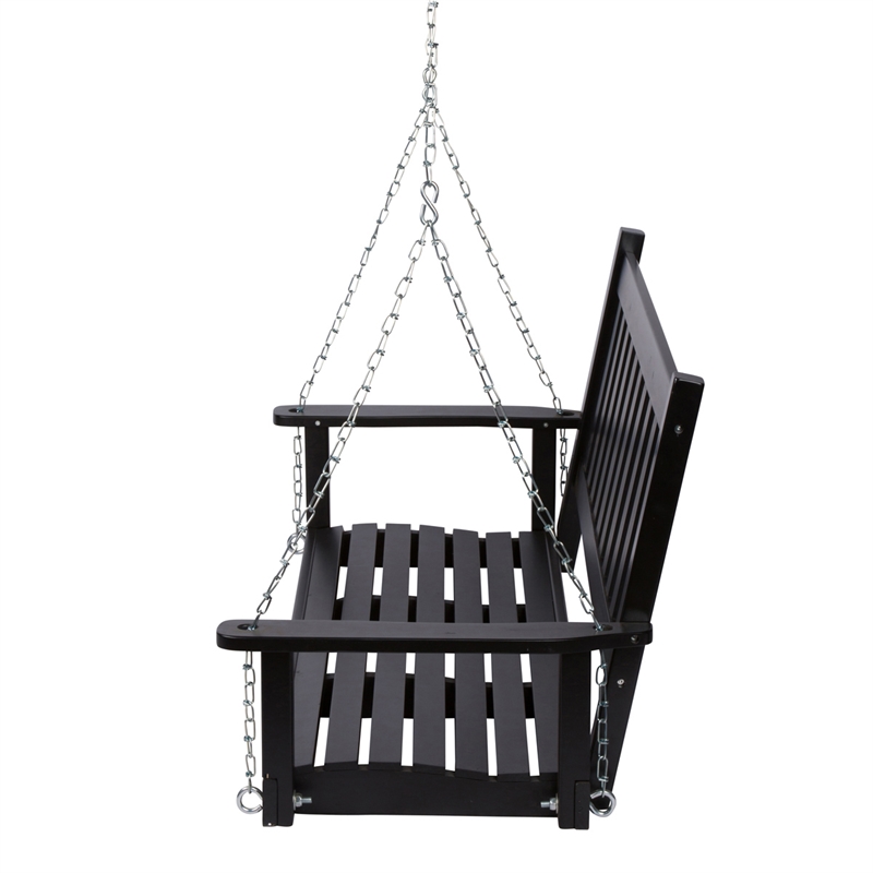 Pemberly Row Hardwood Patio Porch Swing with Hanging Chains in Black