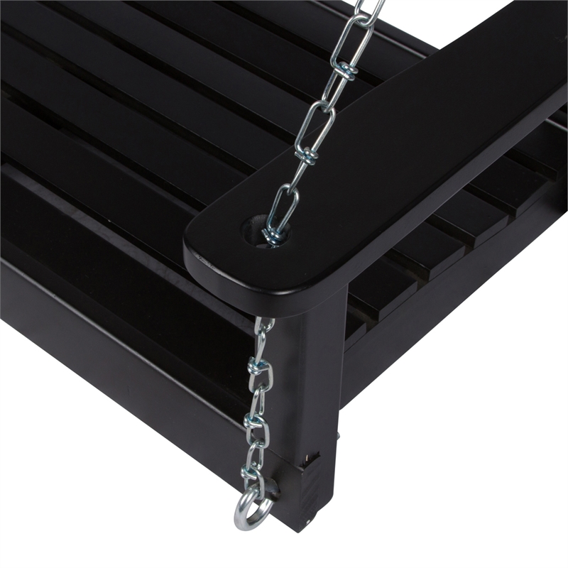 Pemberly Row Hardwood Patio Porch Swing with Hanging Chains in Black
