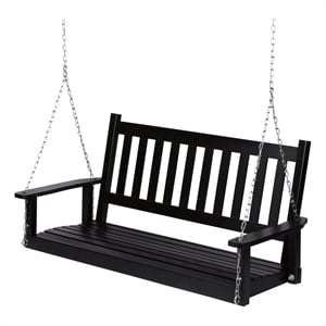 Pemberly Row Hardwood Patio Porch Swing with Hanging Chains in Black