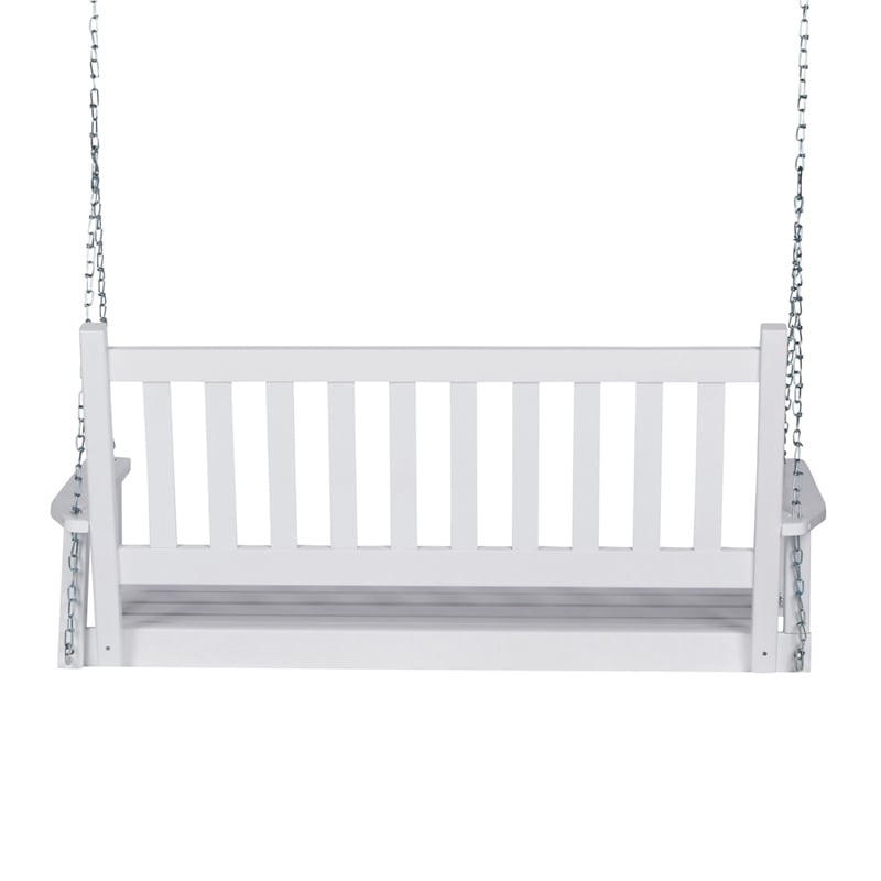Pemberly Row Hardwood Patio Porch Swing with Hanging Chains in White