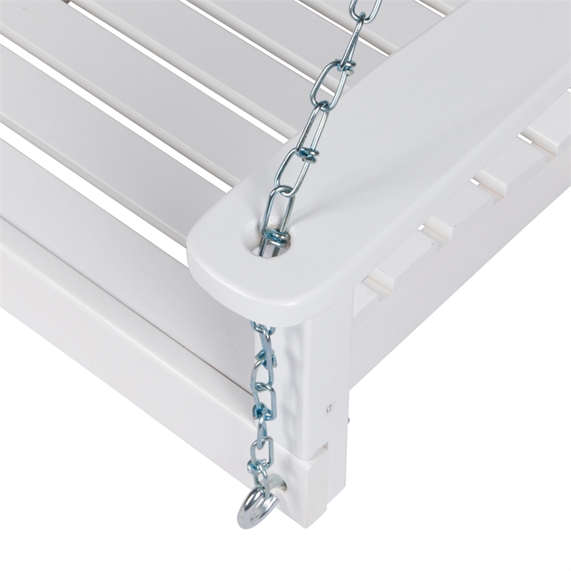 Pemberly Row Hardwood Patio Porch Swing with Hanging Chains in White