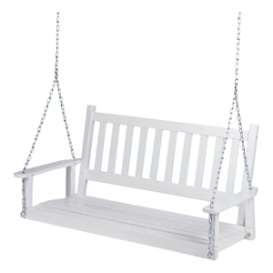 Pemberly Row Hardwood Patio Porch Swing with Hanging Chains in White