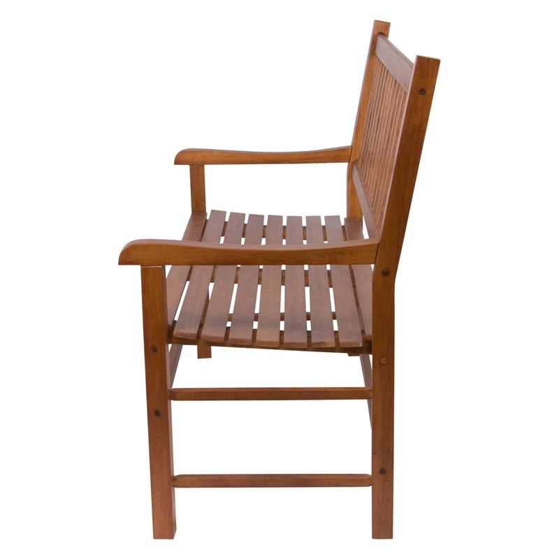 Pemberly Row Traditional Hardwood Patio Porch Garden Bench in Brown