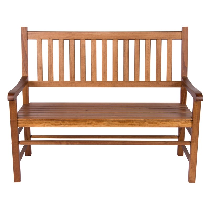 Pemberly Row Traditional Hardwood Patio Porch Garden Bench in Brown