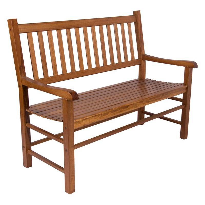 Pemberly Row Traditional Hardwood Patio Porch Garden Bench in Brown