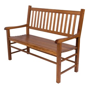 Pemberly Row Traditional Hardwood Patio Porch Garden Bench in Brown
