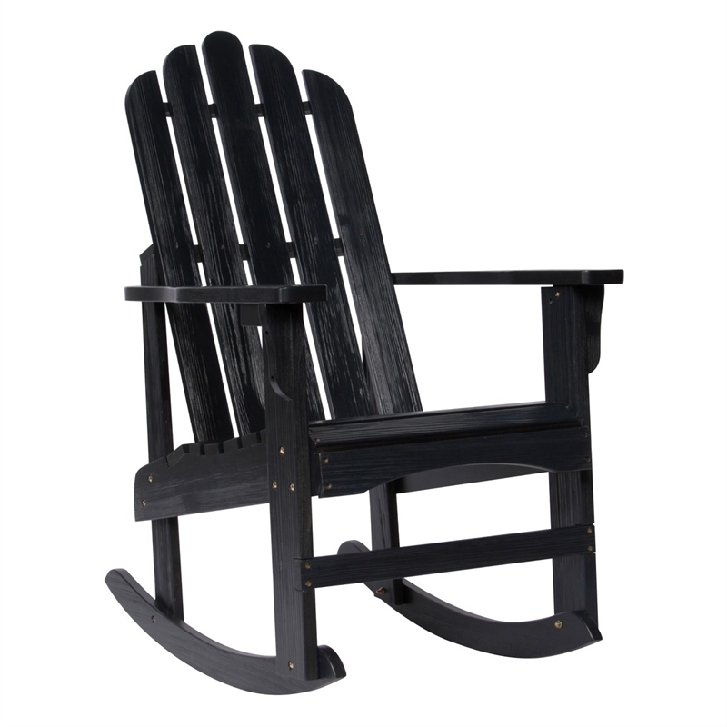 Pemberly Row Traditional Cedar Wood Adirondack Porch Rocker in Black