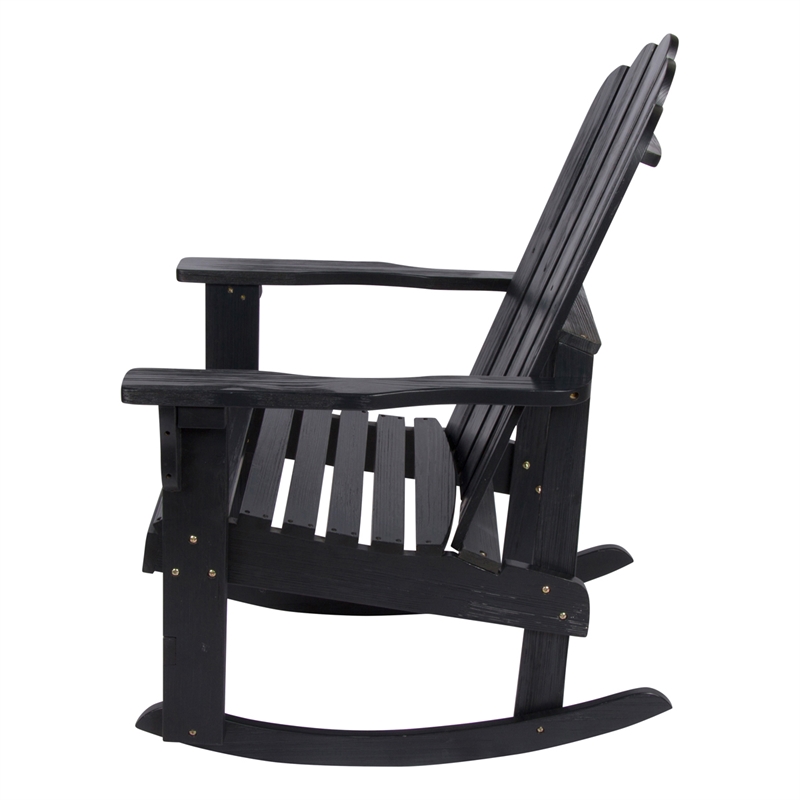 Pemberly Row Traditional Cedar Wood Adirondack Porch Rocker in Black