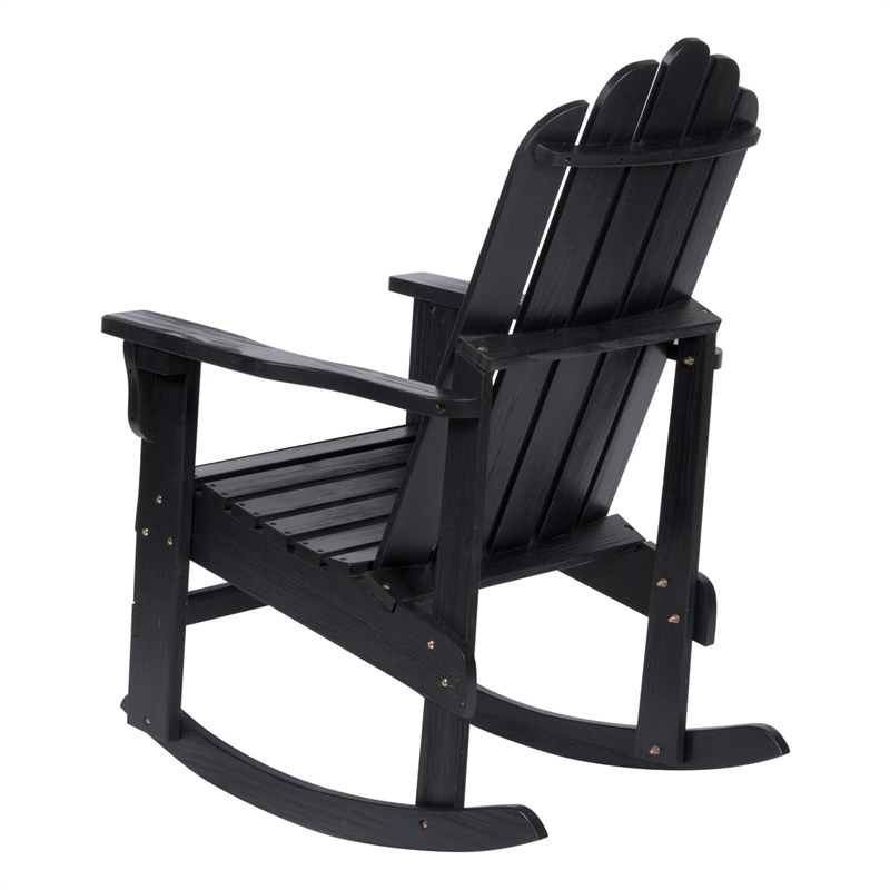Pemberly Row Traditional Cedar Wood Adirondack Porch Rocker in Black