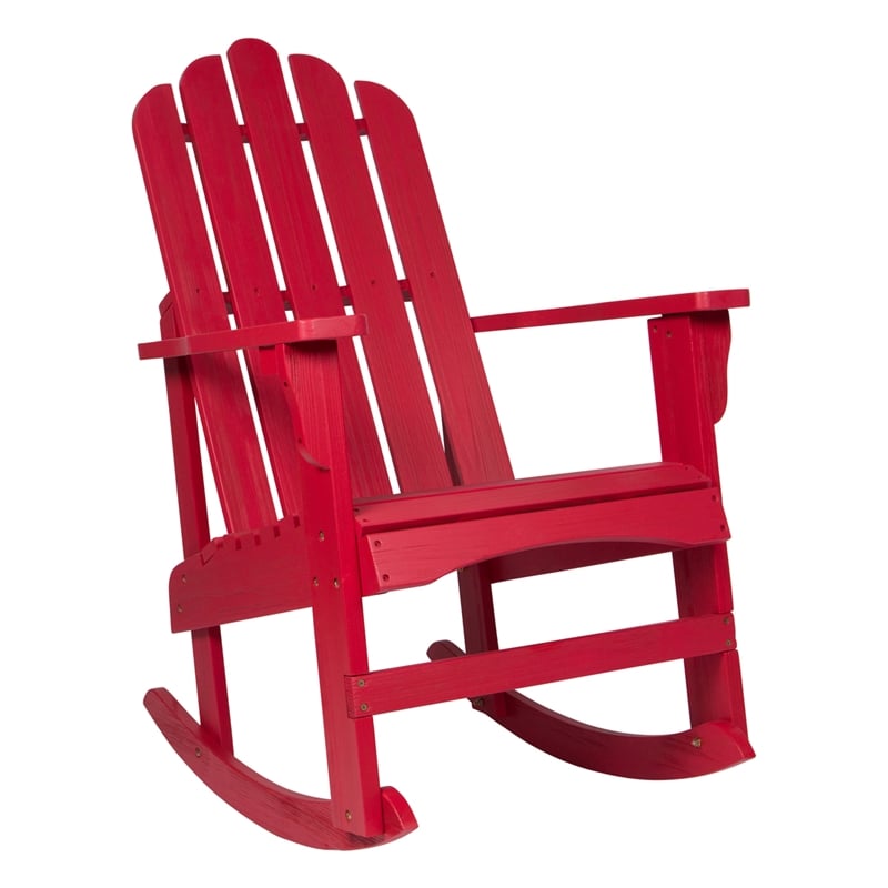 Pemberly Row Traditional Cedar Wood Adirondack Porch Rocker in Red