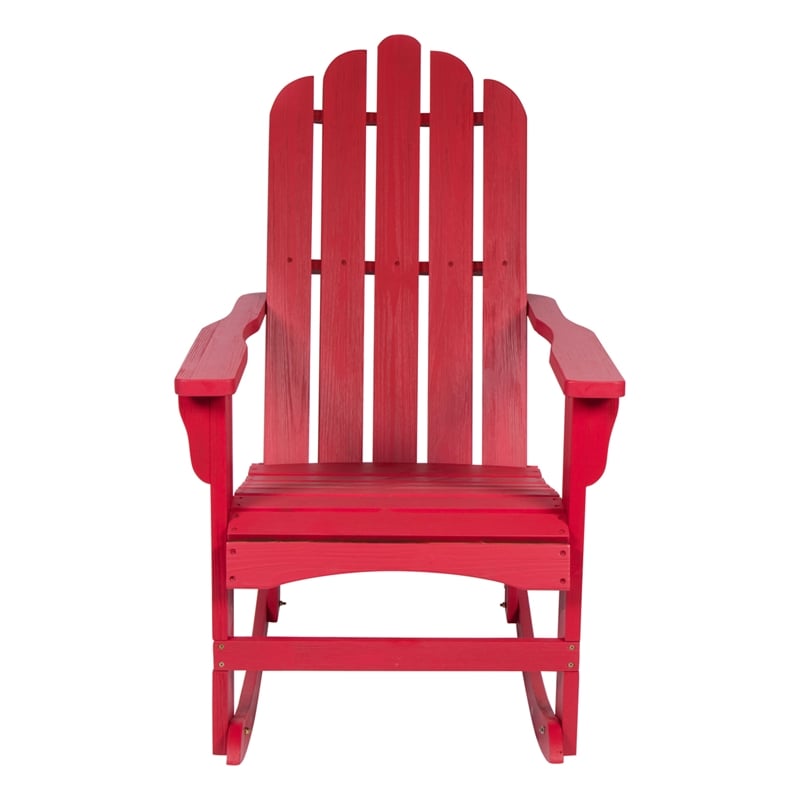 Pemberly Row Traditional Cedar Wood Adirondack Porch Rocker in Red
