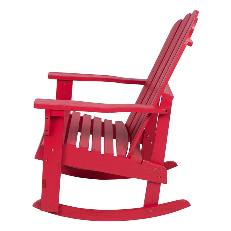 Pemberly Row Traditional Cedar Wood Adirondack Porch Rocker in Red