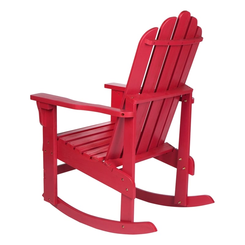 Pemberly Row Traditional Cedar Wood Adirondack Porch Rocker in Red