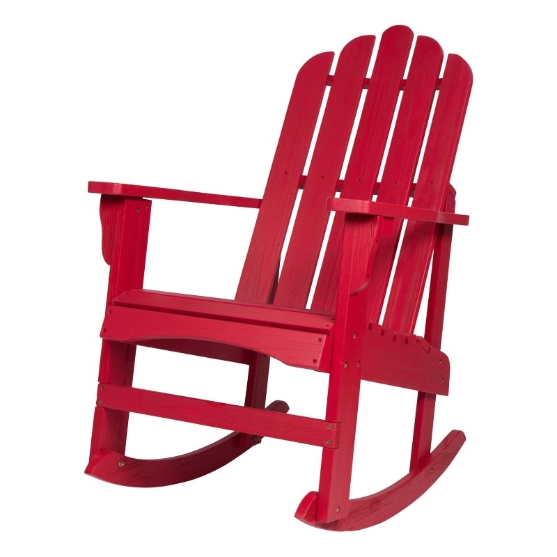 Pemberly Row Traditional Cedar Wood Adirondack Porch Rocker in Red