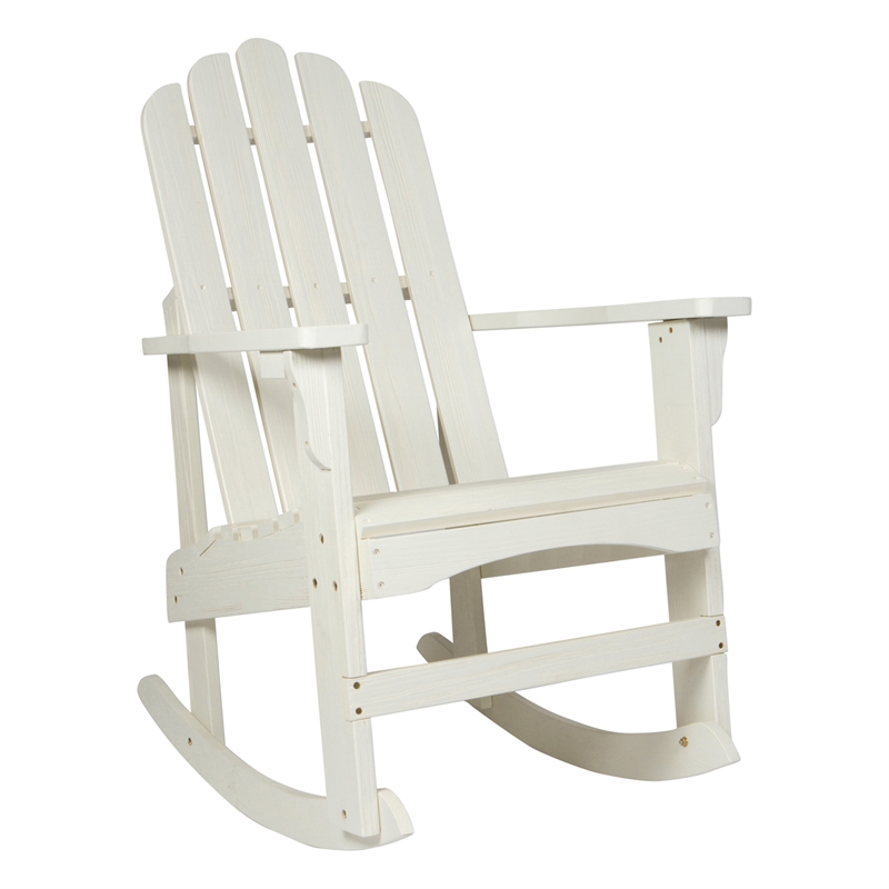 Pemberly Row Traditional Cedar Wood Adirondack Porch Rocker in White