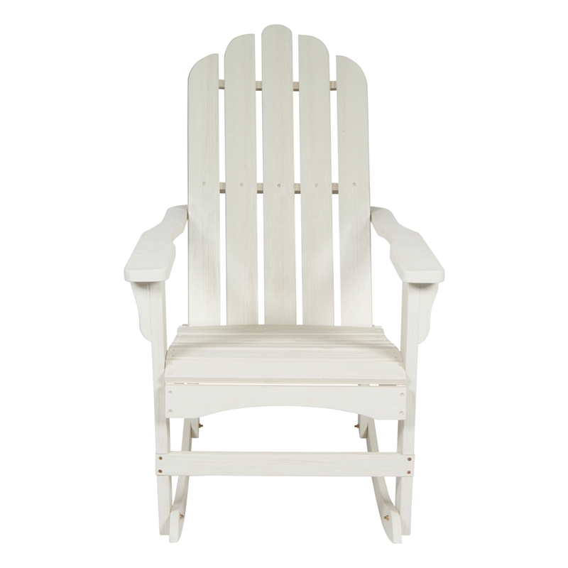 Pemberly Row Traditional Cedar Wood Adirondack Porch Rocker in White
