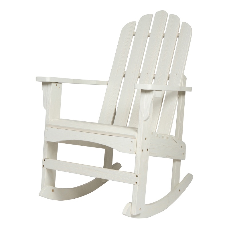 Pemberly Row Traditional Cedar Wood Adirondack Porch Rocker in White