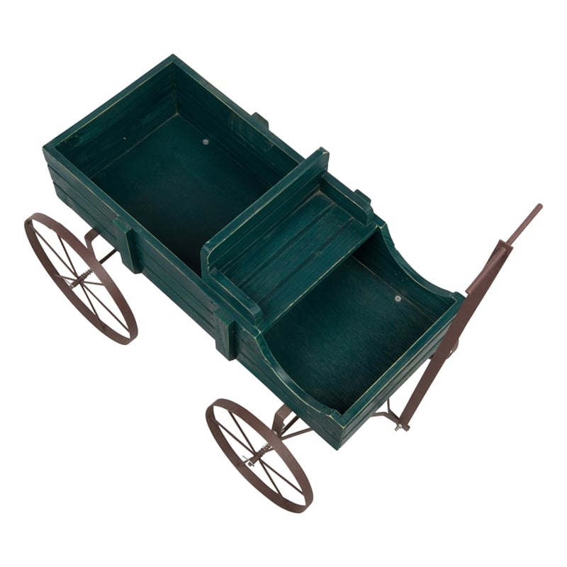 Pemberly Row Small Cedar Wood Decorative Buckboard Wagon Planter in Green