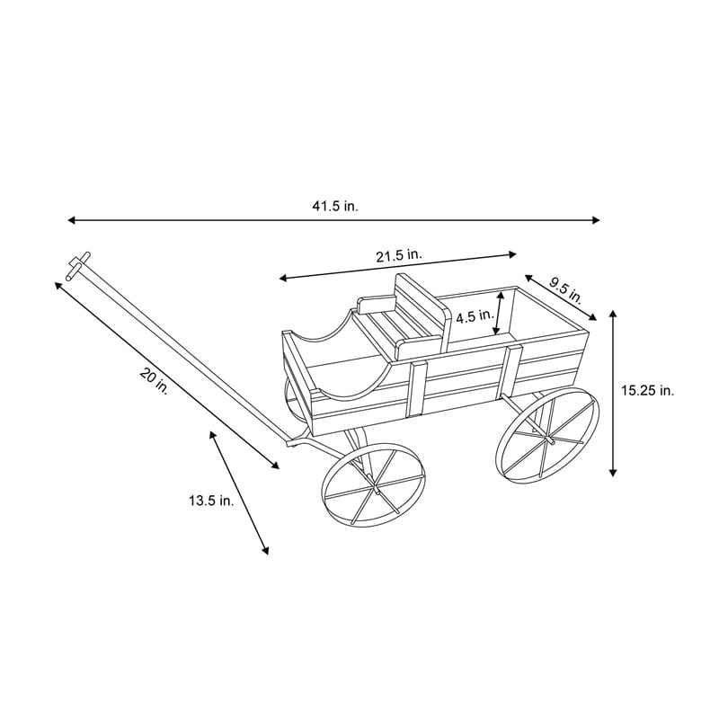Pemberly Row Small Cedar Wood Decorative Buckboard Wagon Planter in Green