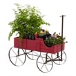 Pemberly Row Small Cedar Wood Decorative Buckboard Wagon Planter in Red