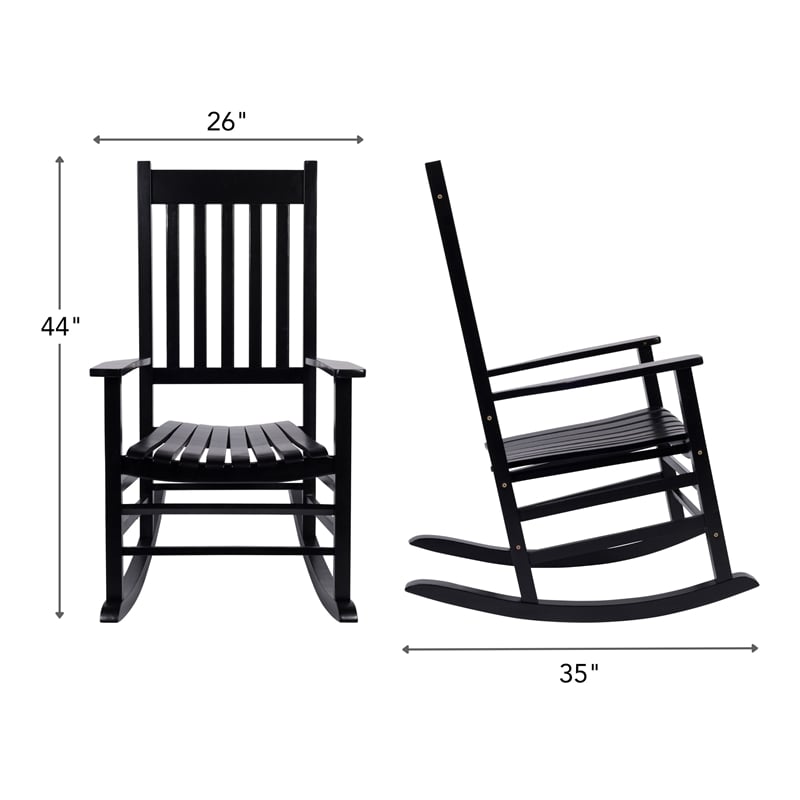 Pemberly Row Outdoor Acacia Wood Rocking Chair with Slatted Back in Black