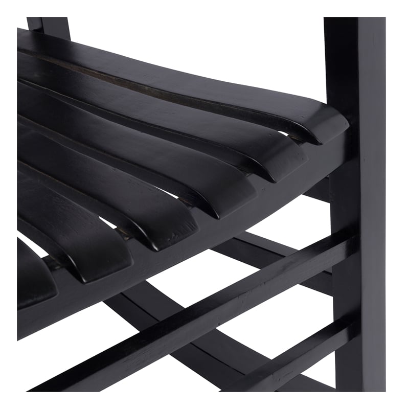 Pemberly Row Outdoor Acacia Wood Rocking Chair with Slatted Back in Black