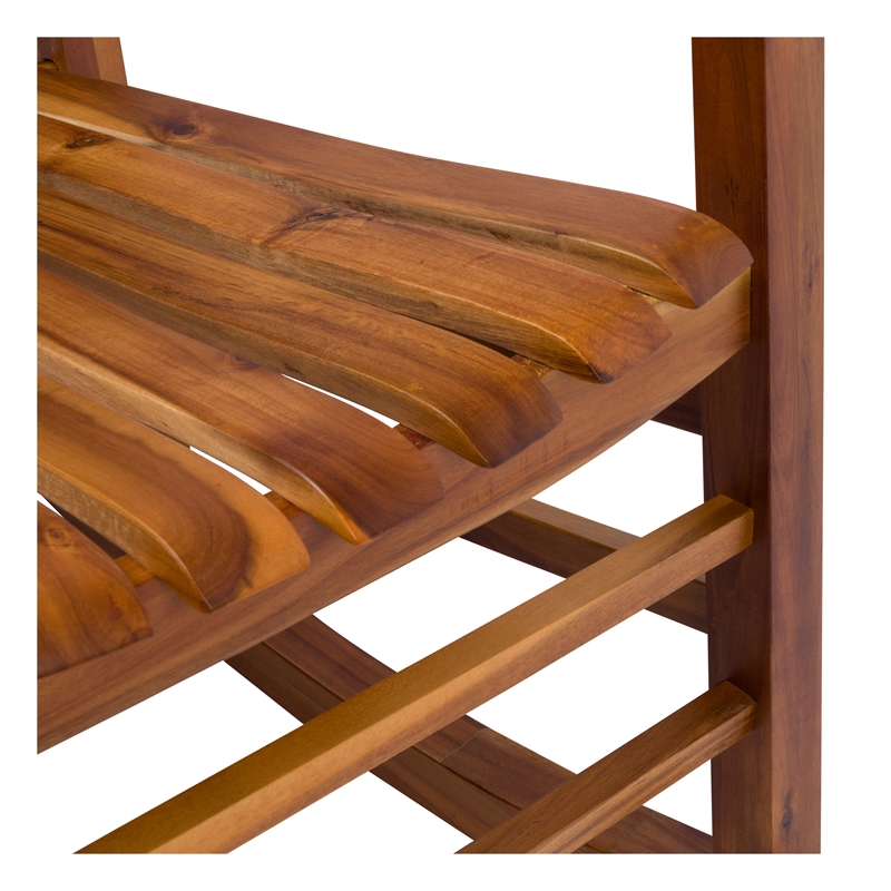 Pemberly Row Outdoor Acacia Wood Rocking Chair with Slatted Back in Oak