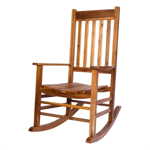 Pemberly Row Outdoor Acacia Wood Rocking Chair with Slatted Back in Oak