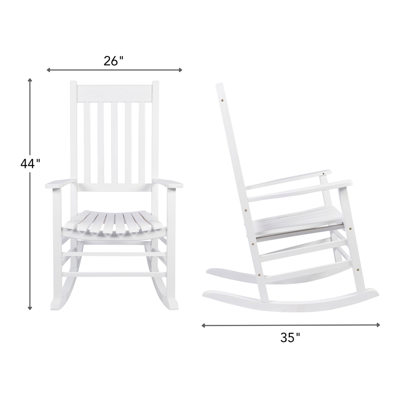 Pemberly Row Outdoor Acacia Wood Rocking Chair with Slatted Back in White