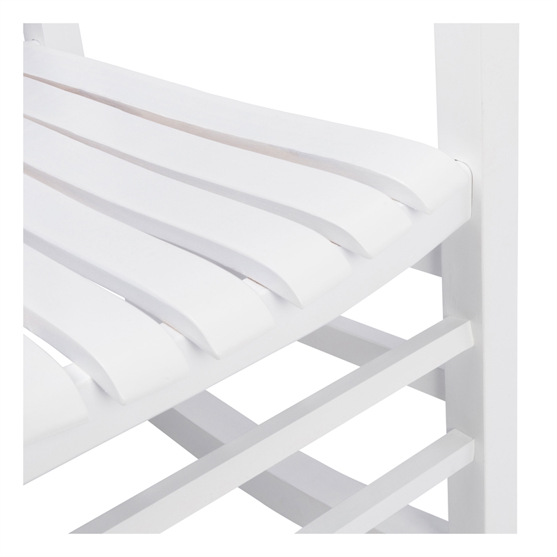 Pemberly Row Outdoor Acacia Wood Rocking Chair with Slatted Back in White