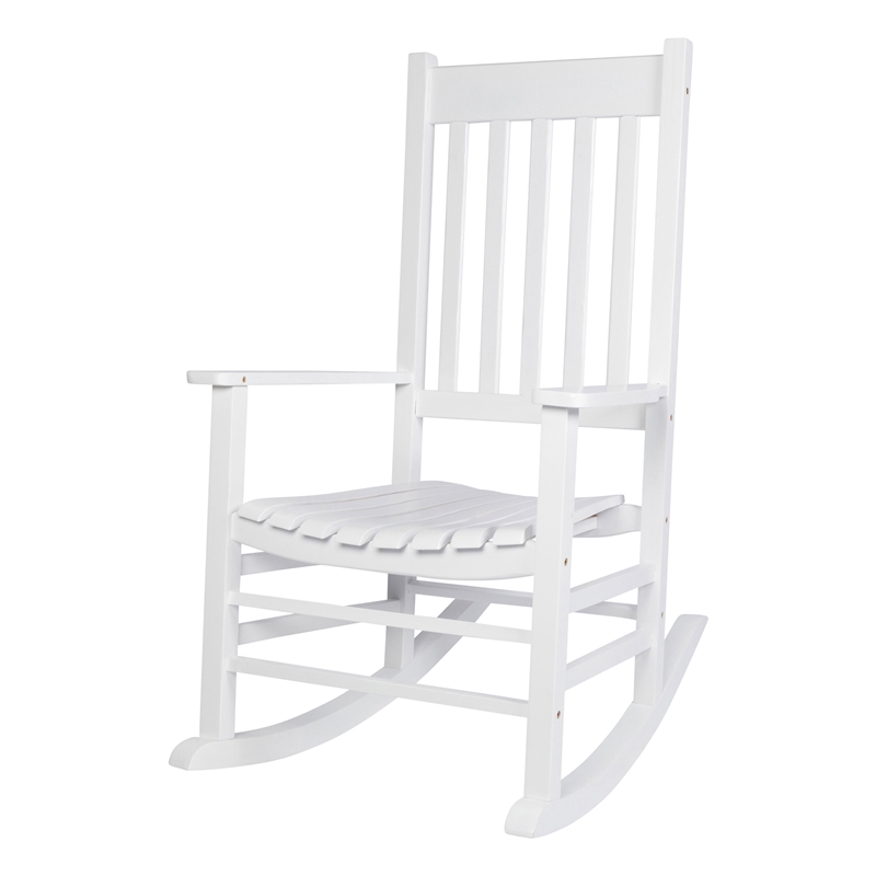 Pemberly Row Outdoor Acacia Wood Rocking Chair with Slatted Back in White