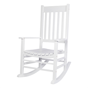 Pemberly Row Outdoor Acacia Wood Rocking Chair with Slatted Back in White