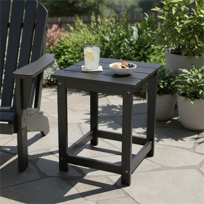 Pemberly Row Modern Acacia Wood Outdoor Patio Side Table in Black