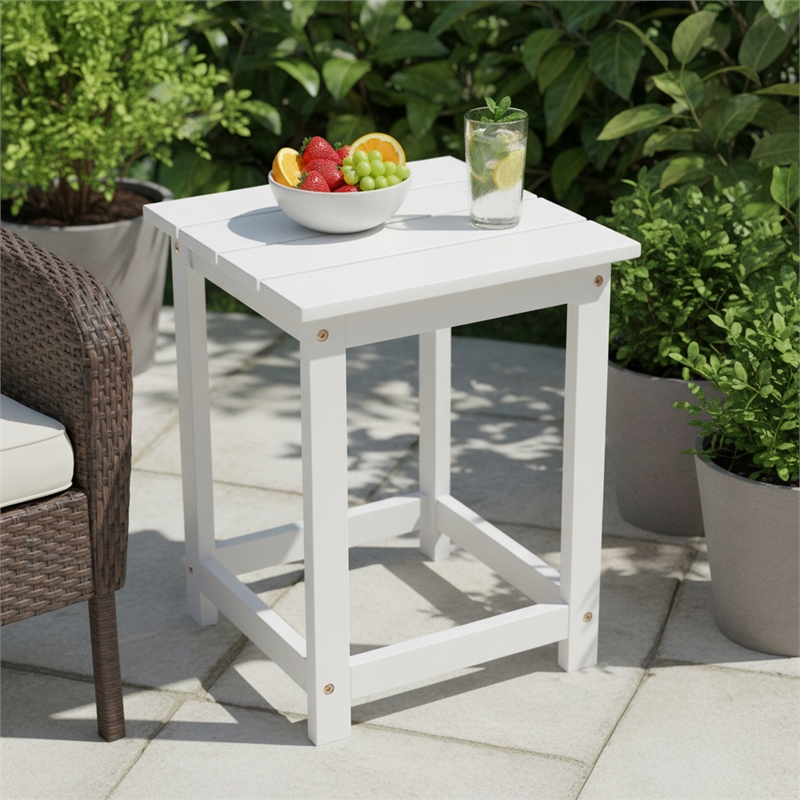 Pemberly Row Modern Acacia Wood Outdoor Patio Side Table in White