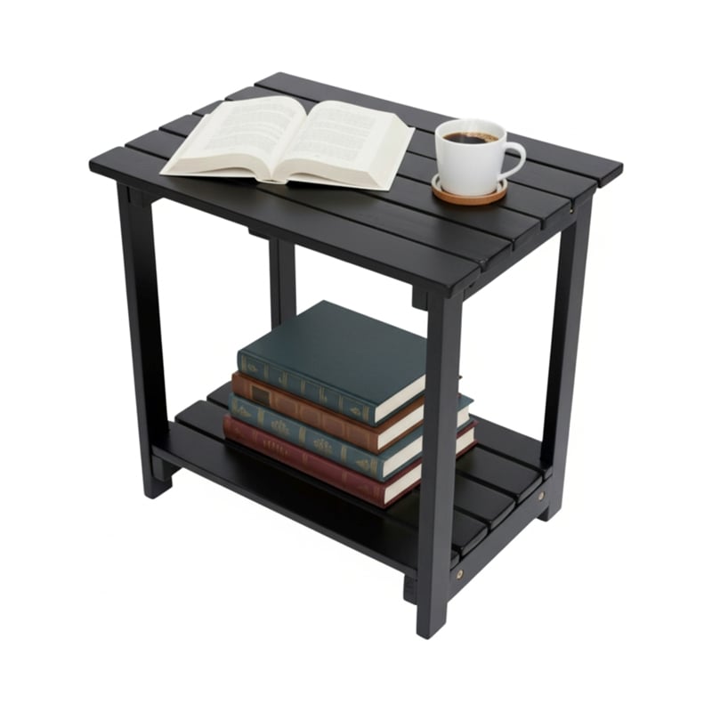 Pemberly Row Outdoor 2-Tier Acacia Wood Accent Patio Side Table in Black
