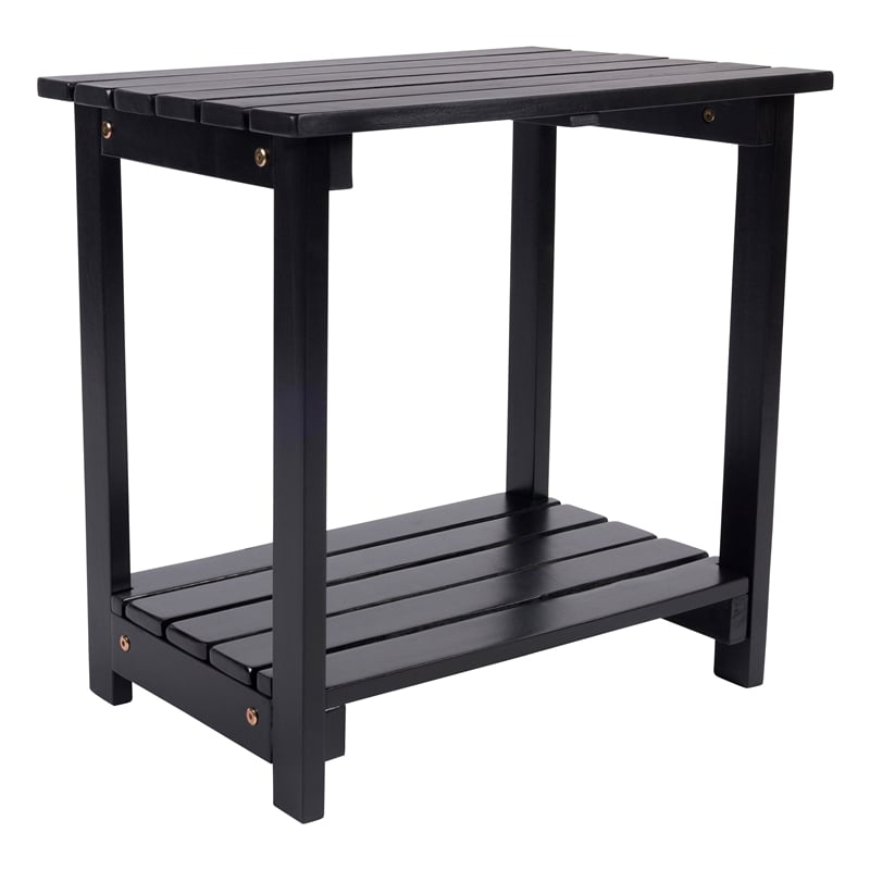 Pemberly Row Outdoor 2-Tier Acacia Wood Accent Patio Side Table in Black