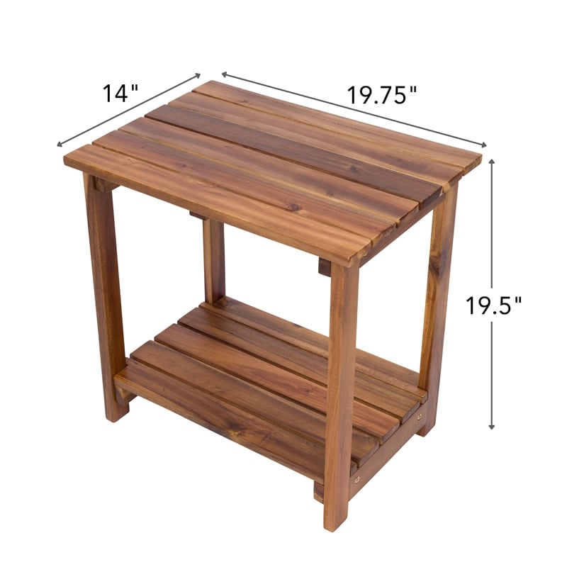 Pemberly Row Outdoor 2-Tier Acacia Wood Accent Patio Side Table in Oak